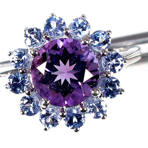 3.06Gm. NATURAL AMETHYST & TANZANITE 92.5 STERLING SILVER RING JEWELRY SIZE #6